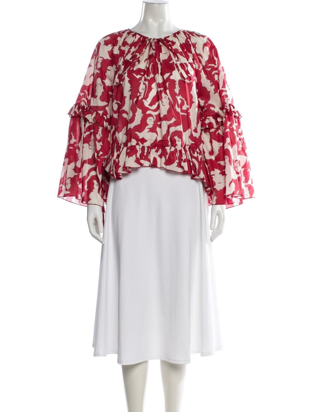 La Double J Printed Tie Neck Blouse in Red - One Size